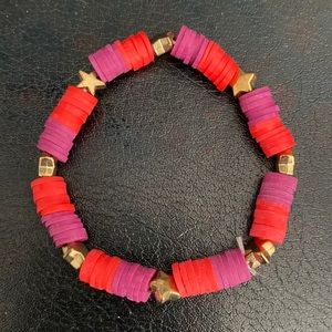 Red and purple heishi bead bracelet with stars